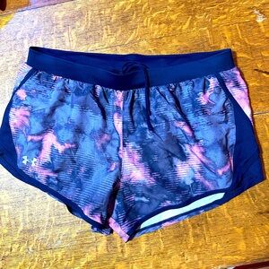 Under Armour Women large  UA Fly-By 2.0 Printed‎ Running Shorts Purple